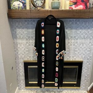 White Mark Black Cape with Colorful Embroidery